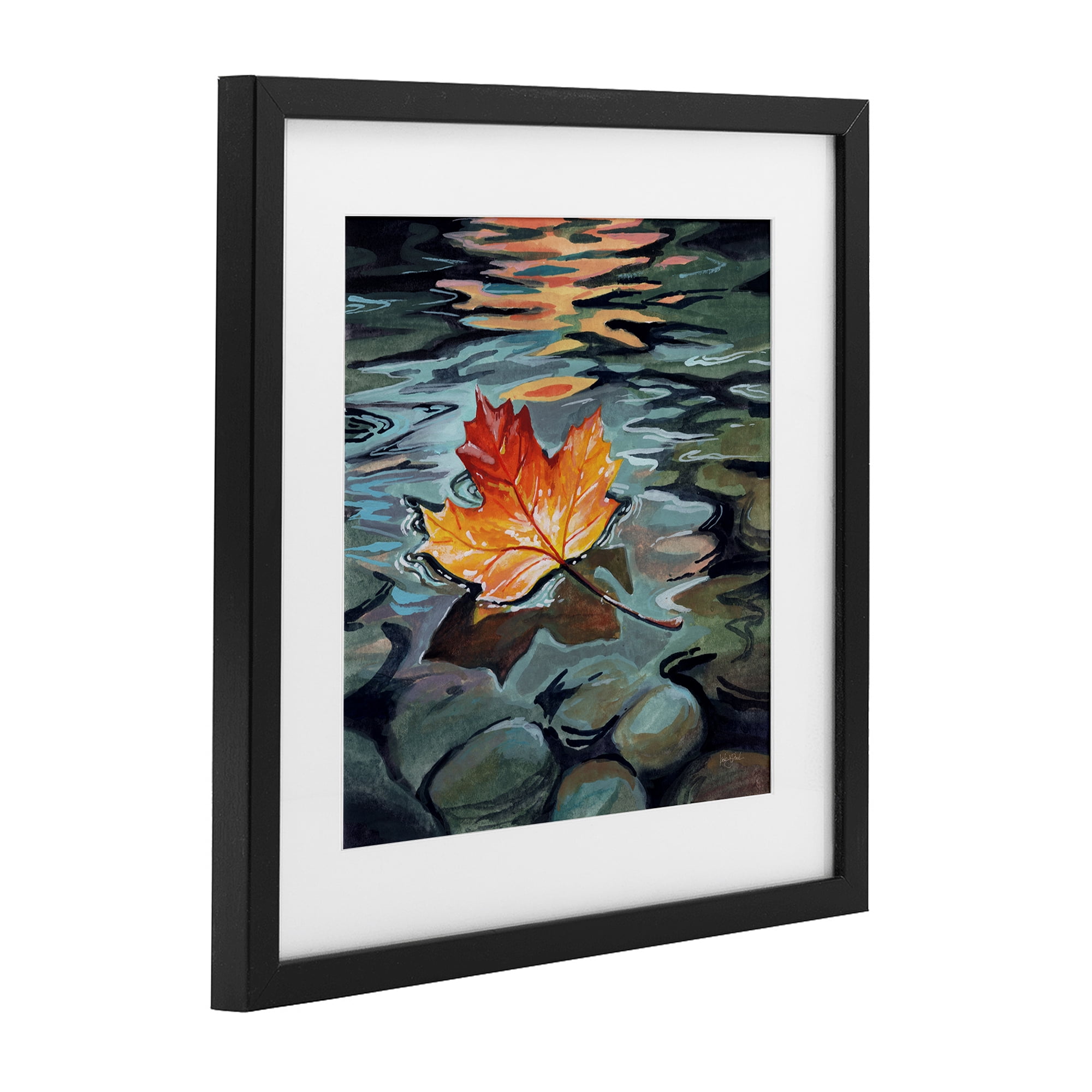 Stupell Industries Maple Leaf Floating in Stream Black Framed Print Under Glass, design by Kate Jarvik Birch