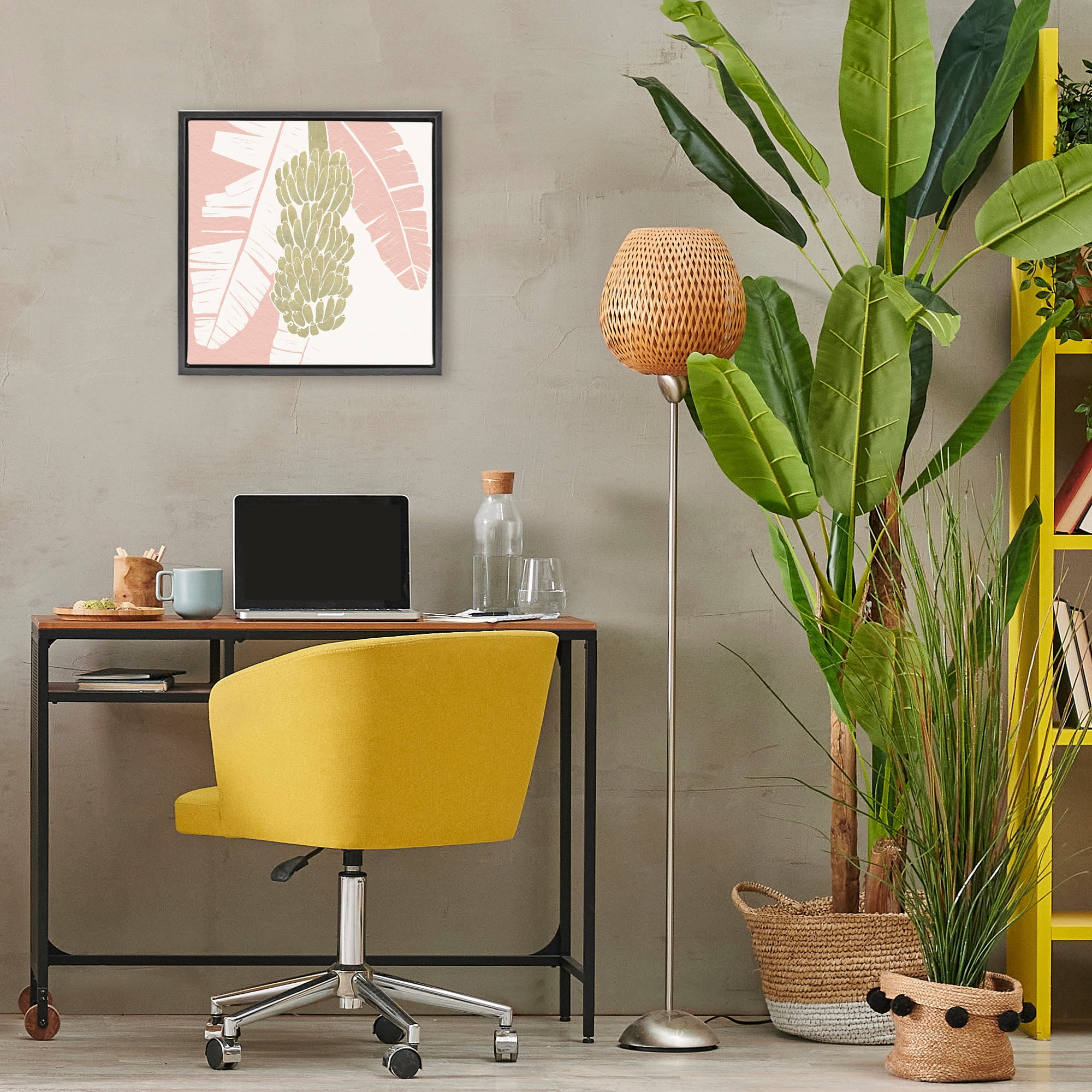 Stupell Industries Banana Bunch Amid Pink Leaves Black Framed Floater Canvas Wall Art, design by Yuyu Pont