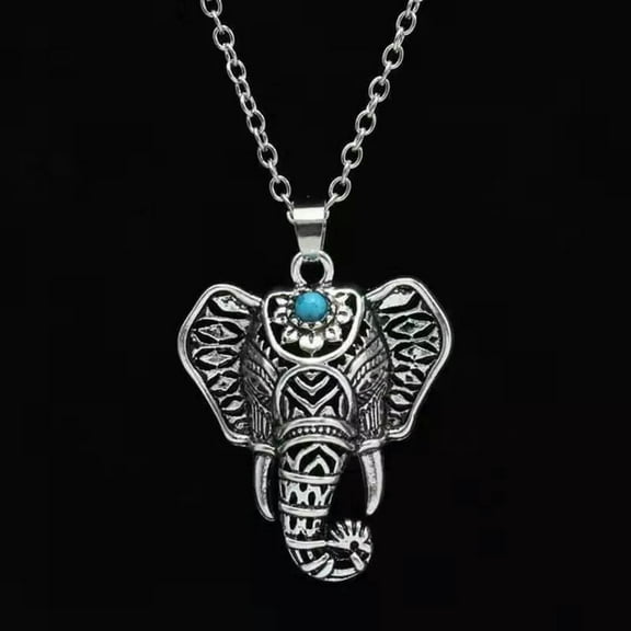 GKNET Bohemian Vintage Silver Elephant Turquoise Pendant Necklace Women Delicate Jewelry Gift