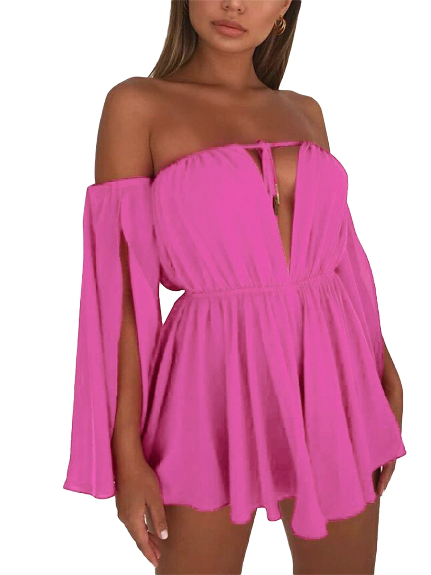 Dmagnates Women Sexy Offshoulder Long Sleeve Dress, Summer Tieup