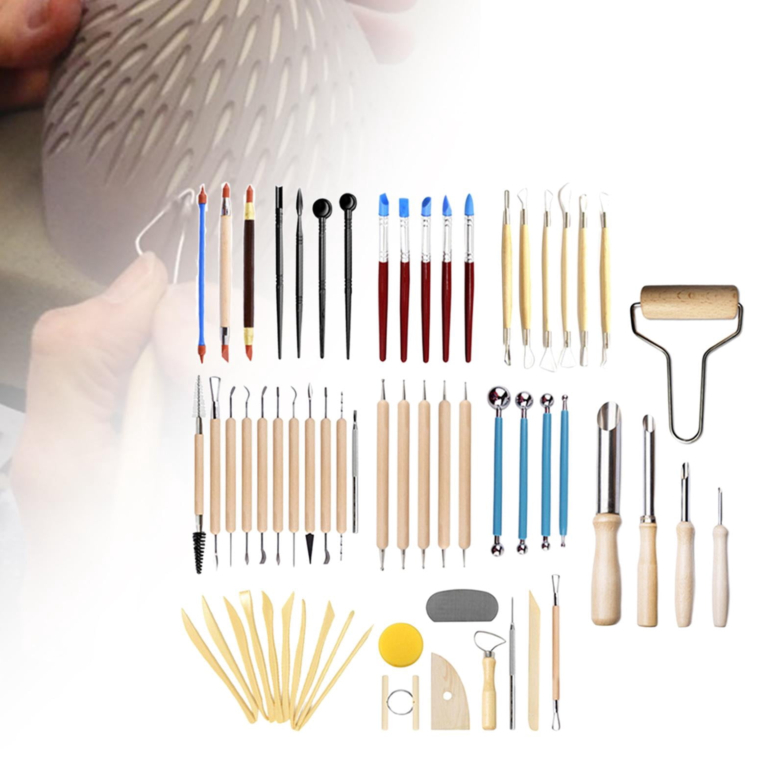 GUOOL 61 Pieces Clay Tools Set, Smoothing Wax Carving Polymer Pottery Modeling Tools, Chipping Embossing Crafts Sculpture Making Projects Tool Kit