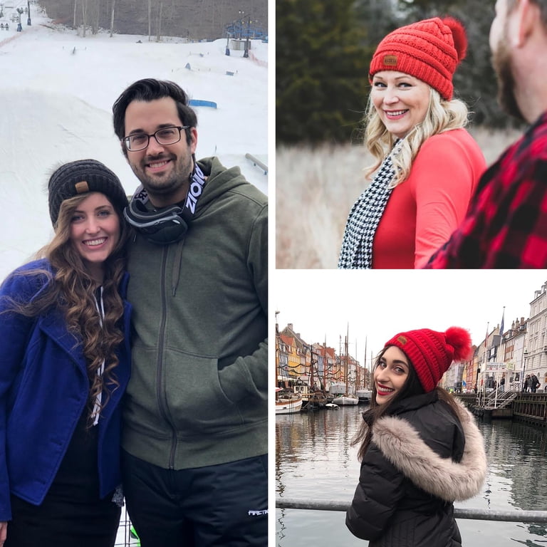 〽️Women Wine Red Winter Pom Pom Beanie Hat with Warm Fleece Lined XL The Lyric Red Slouchy Beanie Hat with Finn Raccoon Pom Pom  main image 3