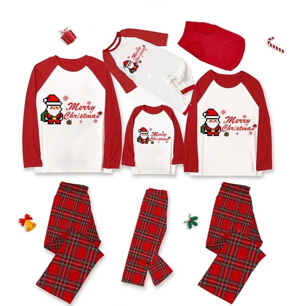 Pijamas familiares a juego de Navidad, juego de pijamas grises de Santa Claus, rompecabezas de Feliz Navidad