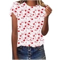 thumbnail image 1 of Hyknon Hauts pour Femmes Été Saint-Valentin Imprimé Amour Manches Courtes Décontracté Col Rond Chandail-Over Doux Polyvalent pour Femmes, 1 of 5