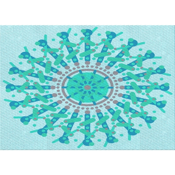 Ahgly Company Machine Washable Indoor Rectangle Transitional Blue Turquoise Green Area Rugs, 4' x 6'