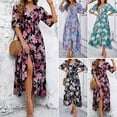 thumbnail image 5 of Vestido con estampado floral de rayón de algodón azul para mujer, vestido vintage con escote en V, vestidos largos bohemios, ropa de playa bohemia de verano, 5 of 5