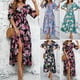 thumbnail image 5 of Vestido con estampado floral de rayón de algodón azul para mujer, vestido vintage con escote en V, vestidos largos bohemios, ropa de playa bohemia de verano, 5 of 5