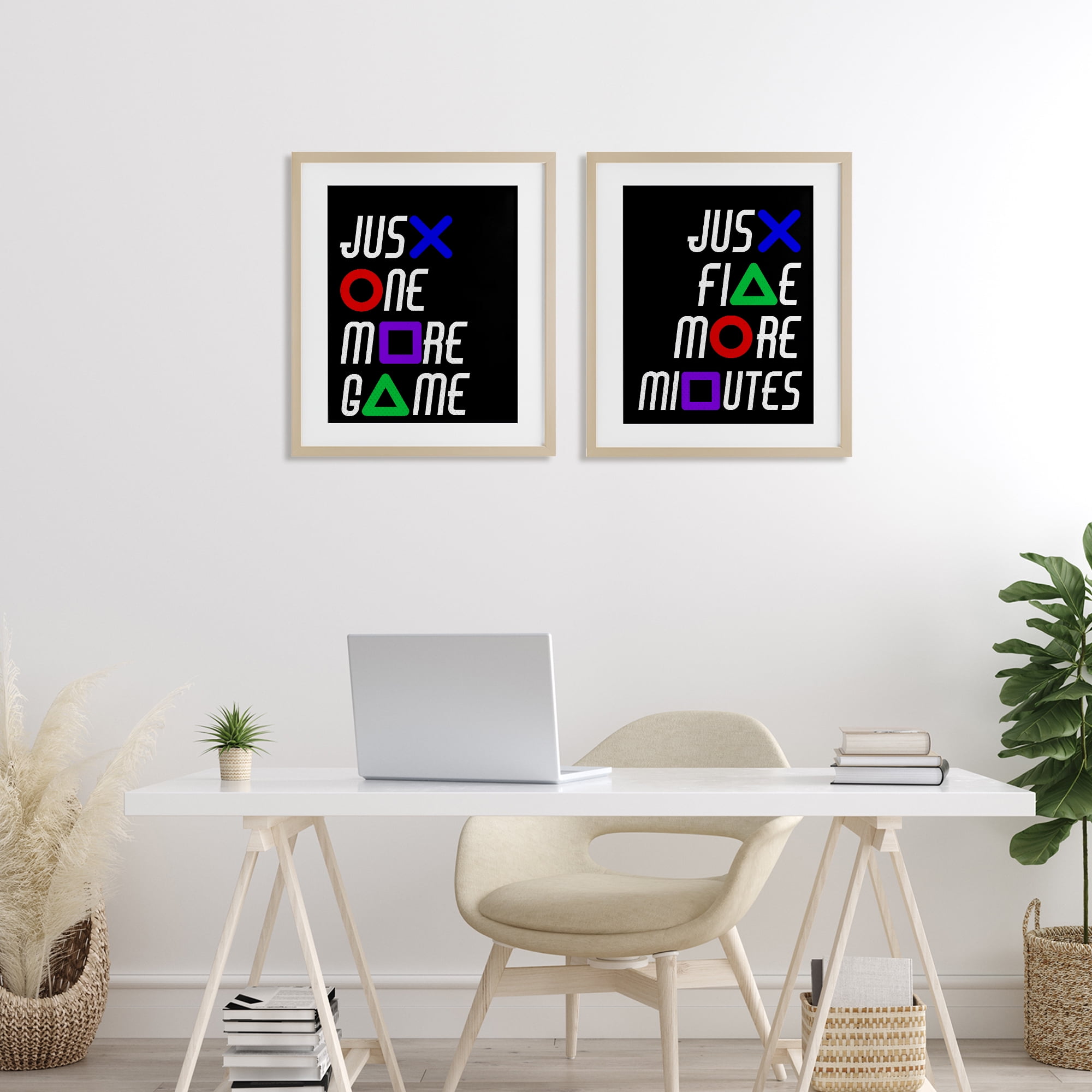 Gamer Button Symbols Phrases 2 Piece Birch Framed Print Under Glass Set, design by Kim Allen