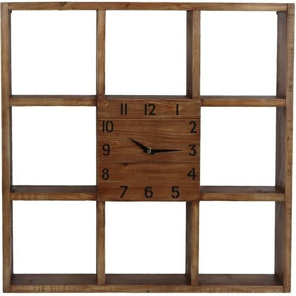 "Time Storage" Clock made of medium brown wood with black numbering