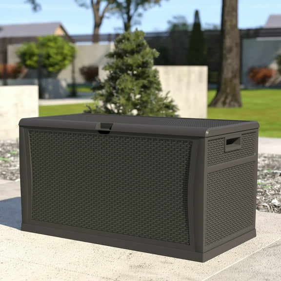 Emma Oliver 120 Gallon Gray Plastic Deck Box for Outdoor Patio Storage & Deck Organization