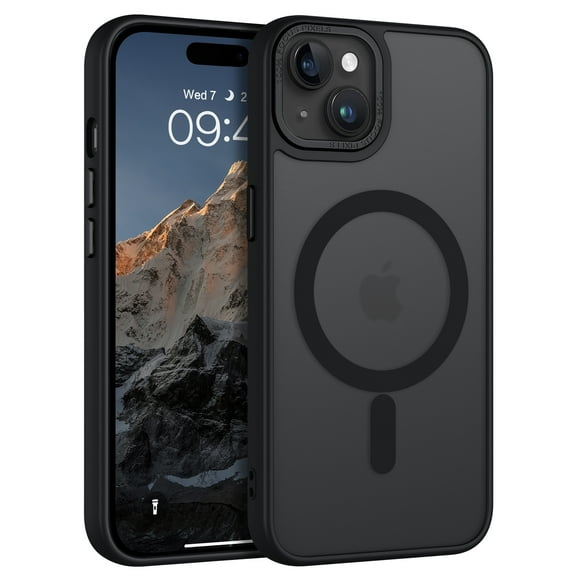 DOMAVER Magnetic iPhone 14 Plus Case / iPhone 15 Plus Case (6.7") - Slim Fit Matte Translucent Cover | MagSafe Compatible | Shockproof Anti-Yellowing | Black