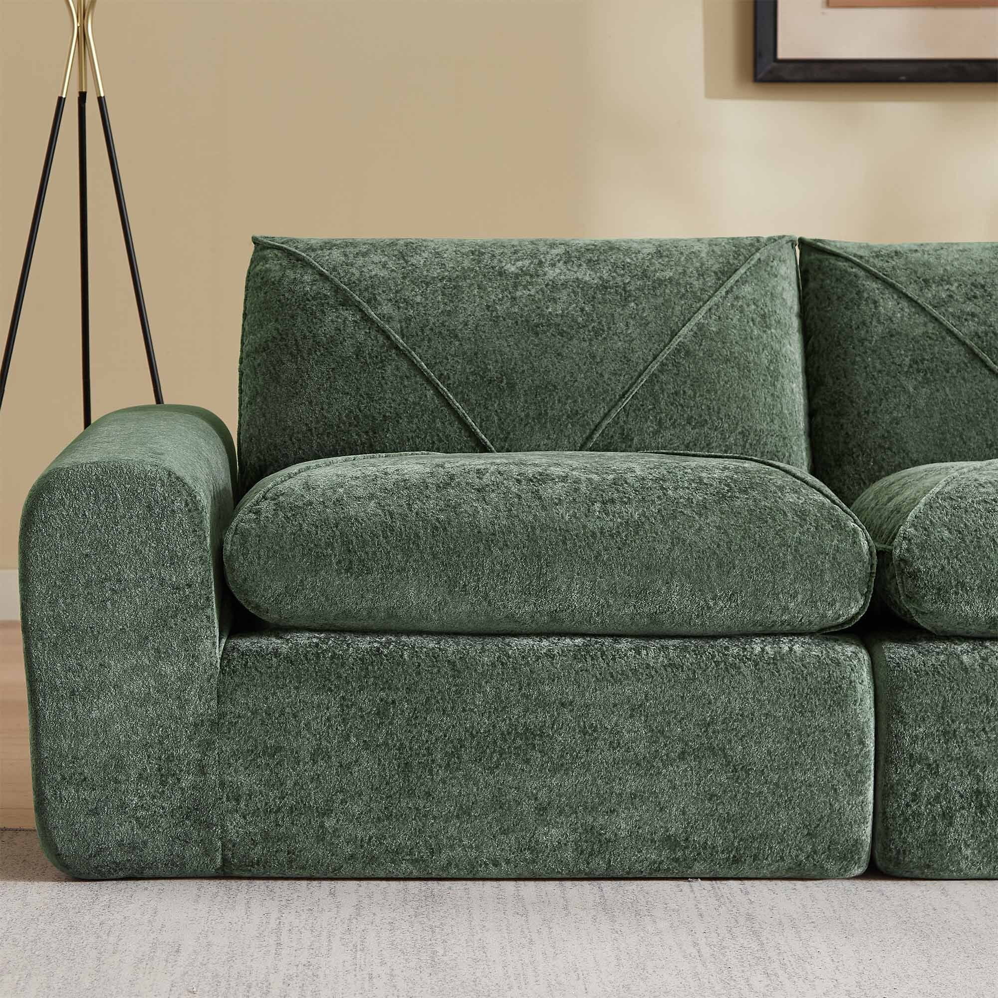 Lunale Small Boneless Cloud Sofa, Modern 2-Seater Chenille Couch with Side Pockets for Living Room, Apartment, Green