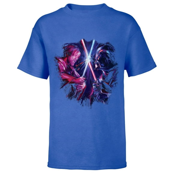 Star Wars Obi-Wan Kenobi Darth Vader Duel Painted - Short Sleeve T-Shirt for Kids - Customized-Royal