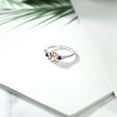 thumbnail image 4 of Gem Stone King 10K White Gold Peach Morganite Blue Created Sapphire and White Diamond Accent 3-Stone Engagement Ring for Women (0.74 Cttw, Round 6MM, Gemstone October Birthstone, Size 8.5), 4 of 5