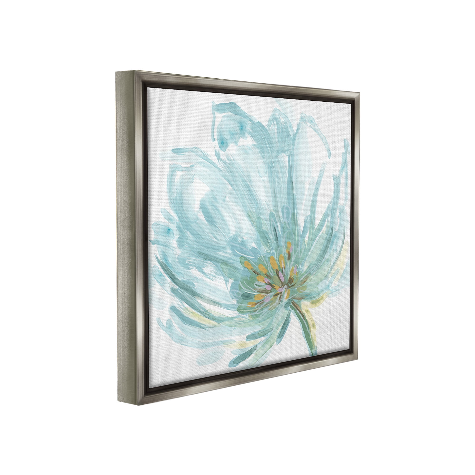 Stupell Industries Soft Blue Abstract Bloom Botanical & Floral Painting Gray Floater Framed Canvas Art Print Wall Art, 18 x 18