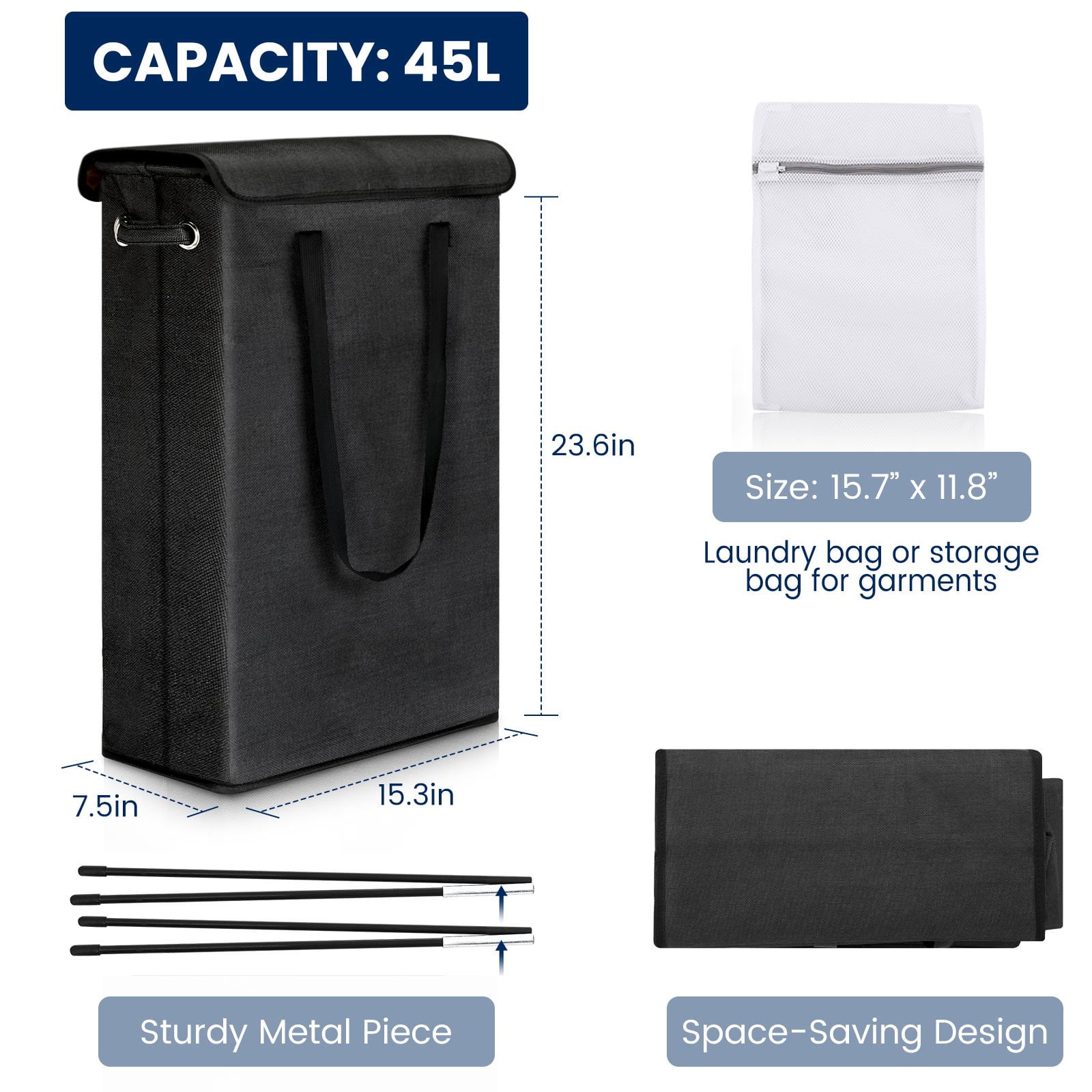YQSDG Waterproof Lining Foldable Clothes Laundry Hamper, Black Cross