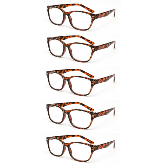 EYE ZOOM 5 Pack Retro Style Plastic Frame Reading Glasses for Men and Women, Brown Tortoise 3.00