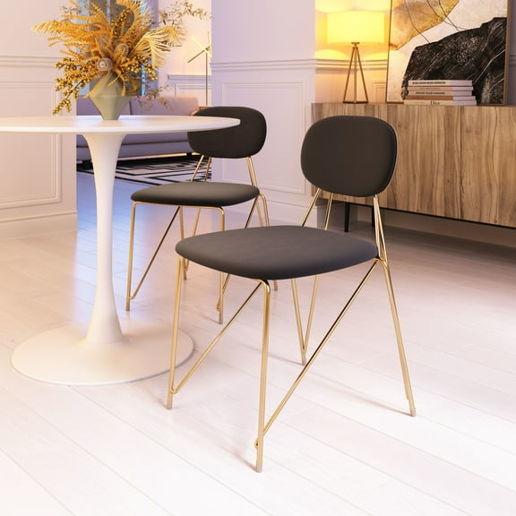 Georges Dining Chair Gray & Gold Dining Chair, Modern Style, Soft and smooth velvet fabric, Plywood, Indoor Dining