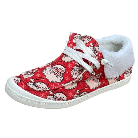 

Mackneog Women Christmas Print Loafers Flat Shoes Soft Vulcanize Casual Shoes Ladies Shoes Canvas Gift on Clearance