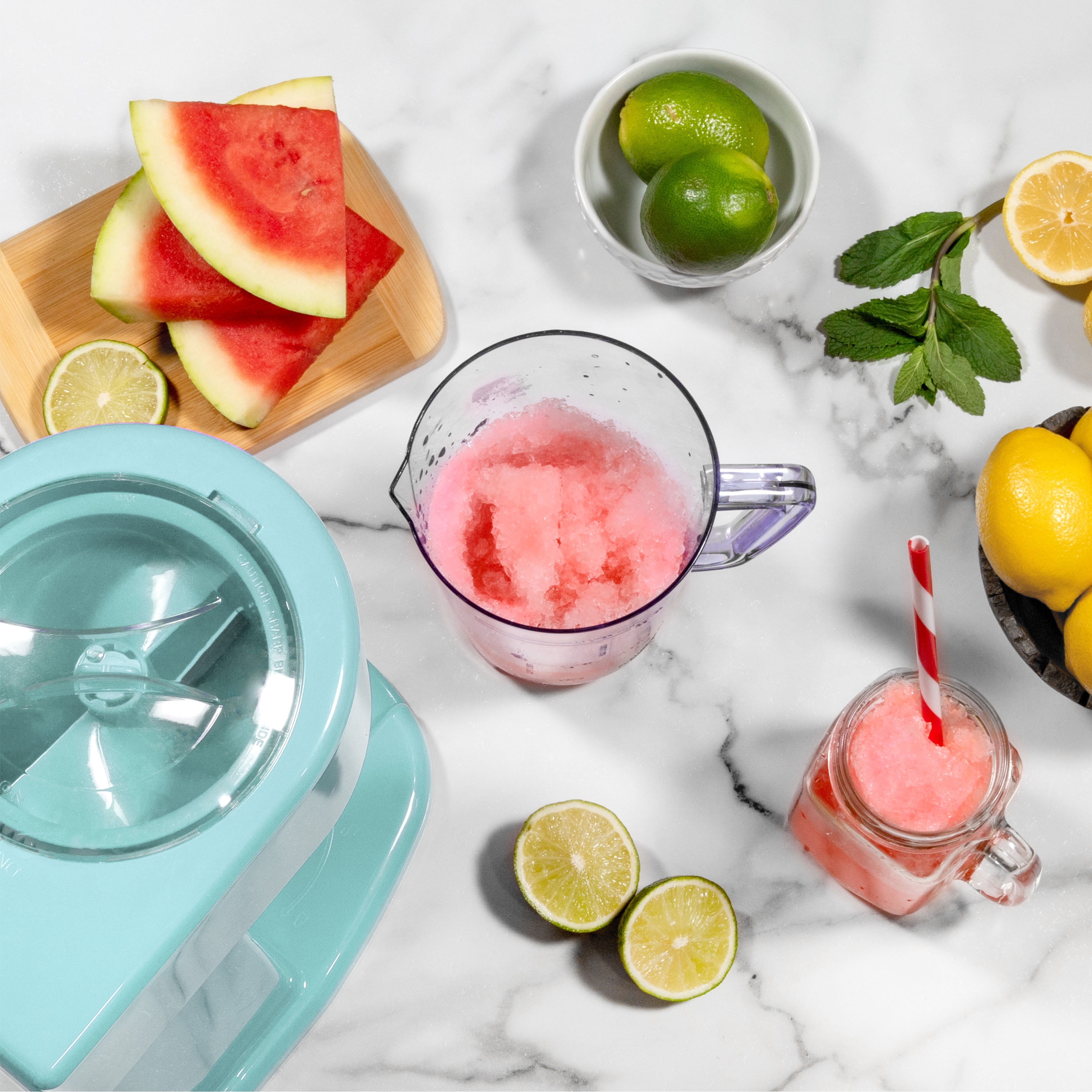 Nostalgia Slushie Machine, 40 oz Ice Shaver and Slushy Maker for Soda, Juices, Cold Coffee, and More, Aqua