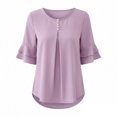 thumbnail image 7 of WRFWUL Womens Elegant Button Blouses Casual Crewneck Tiered Ruffle Sleeve Shirts Loose Fit Curved Back Chiffon Tops, 7 of 7