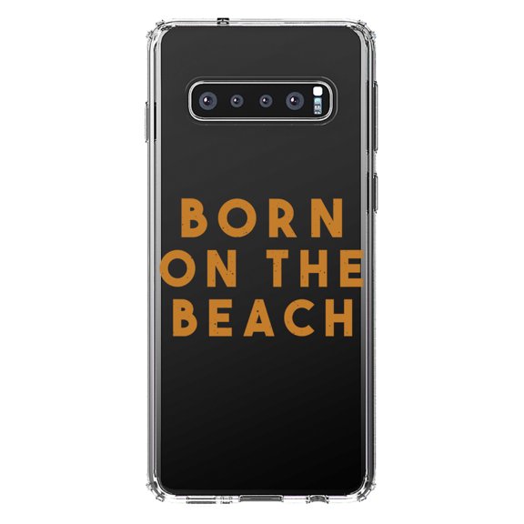 DistinctInk Clear Shockproof Hybrid Case for Samsung Galaxy S10  PLUS (6.4" Screen) - TPU Bumper Acrylic Back Tempered Glass Screen Protector - Born on the Beach