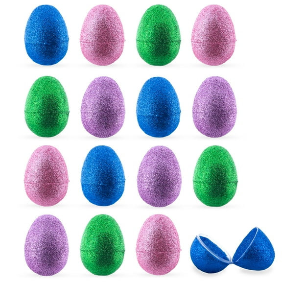 Set of 16 Shiny Glittered Multicolored Plastic Easter Eggs, 2.3 Inches