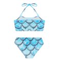 thumbnail image 4 of TiaoBug Girls 2 Pcs Mermaid Bikini Sets Shiny Halter Ruffles Crop Top with Triangle Brief Bathing Suit Tankini Blue B 110, 4 of 5