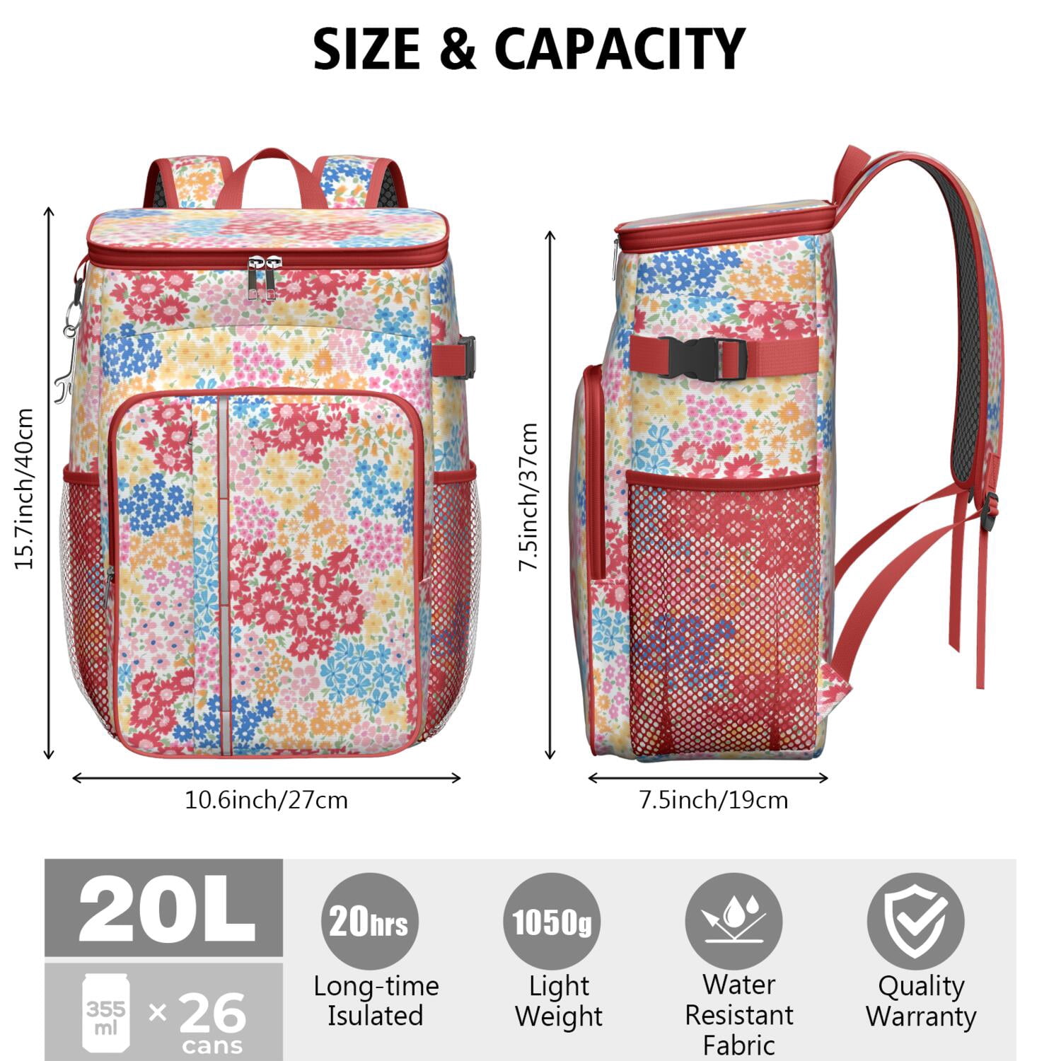 Travel Cooler Bag - Boho Bohemia Flower Camping Beer Cooler Backpack with Bottle Opener- Waterproof Insulated Picnic Backpacks - Cooler Bag for Beach