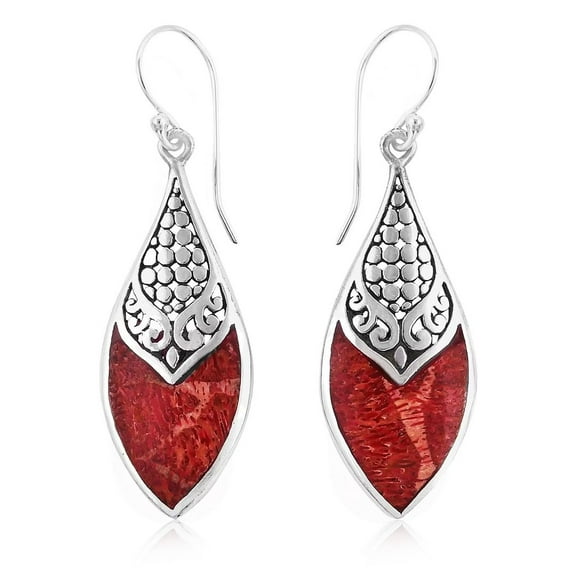 Red Coral Birthstone Earrings for Women in 925 Sterling Silver - Dangling Drop Vintage Earrings Handmade Vintage Boho Jewelry Birthday Christmas Gifts