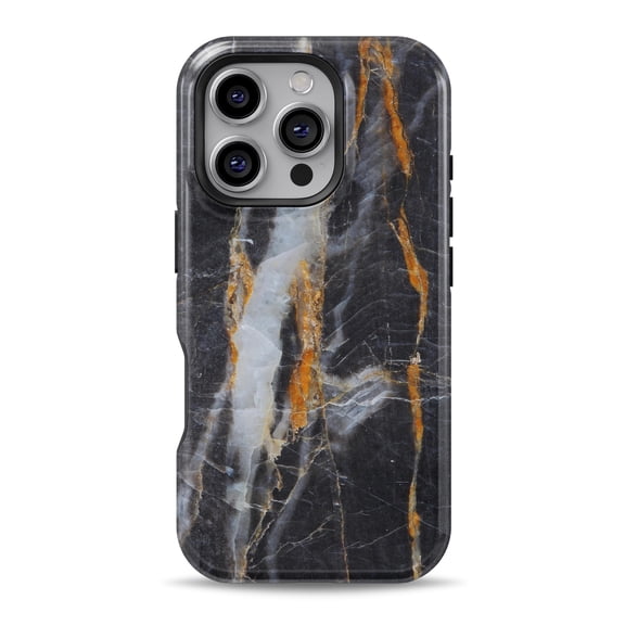 DesignSkinz Scratch-Resistant Hard Slim Case Compatible with iPhone 16 (Compatible with MagSafe) - Black and White Marble with Gold Seams