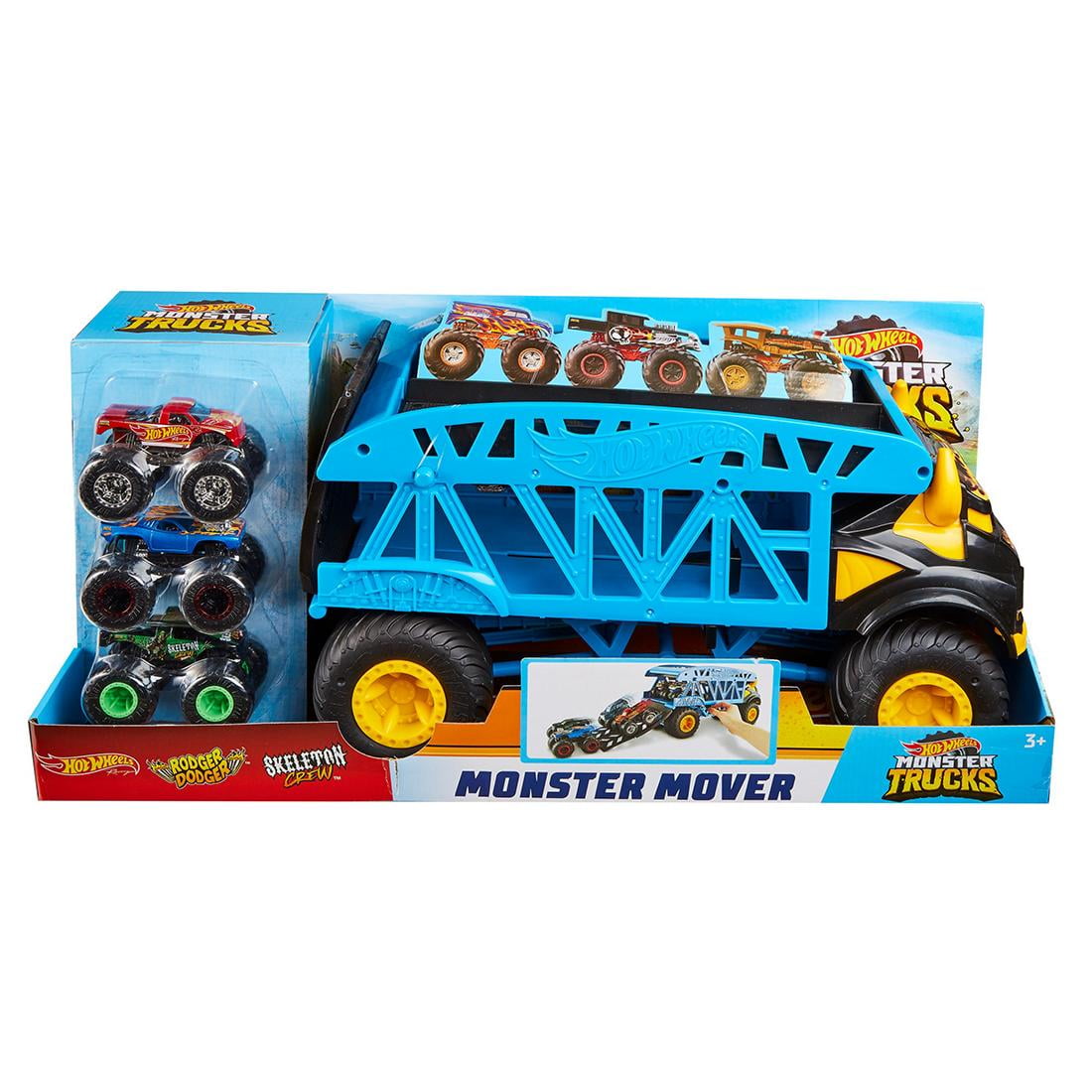 Hot Wheels Monster Truck Monster Mover with 3 Trucks Bundle