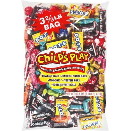 Tootsie Child's Play, Candy Assortment 60.5 oz. Peanut Free, Gluten Free. Contains Milk.