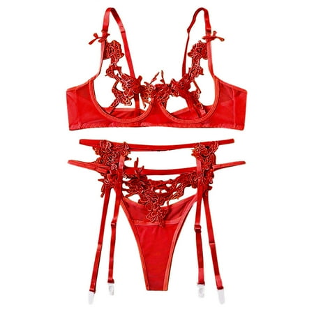 

Yubnlvae Muslin Racy Sleepwear Lingerie Underwear Women Tops+Briefs Corset Lace Underwire
