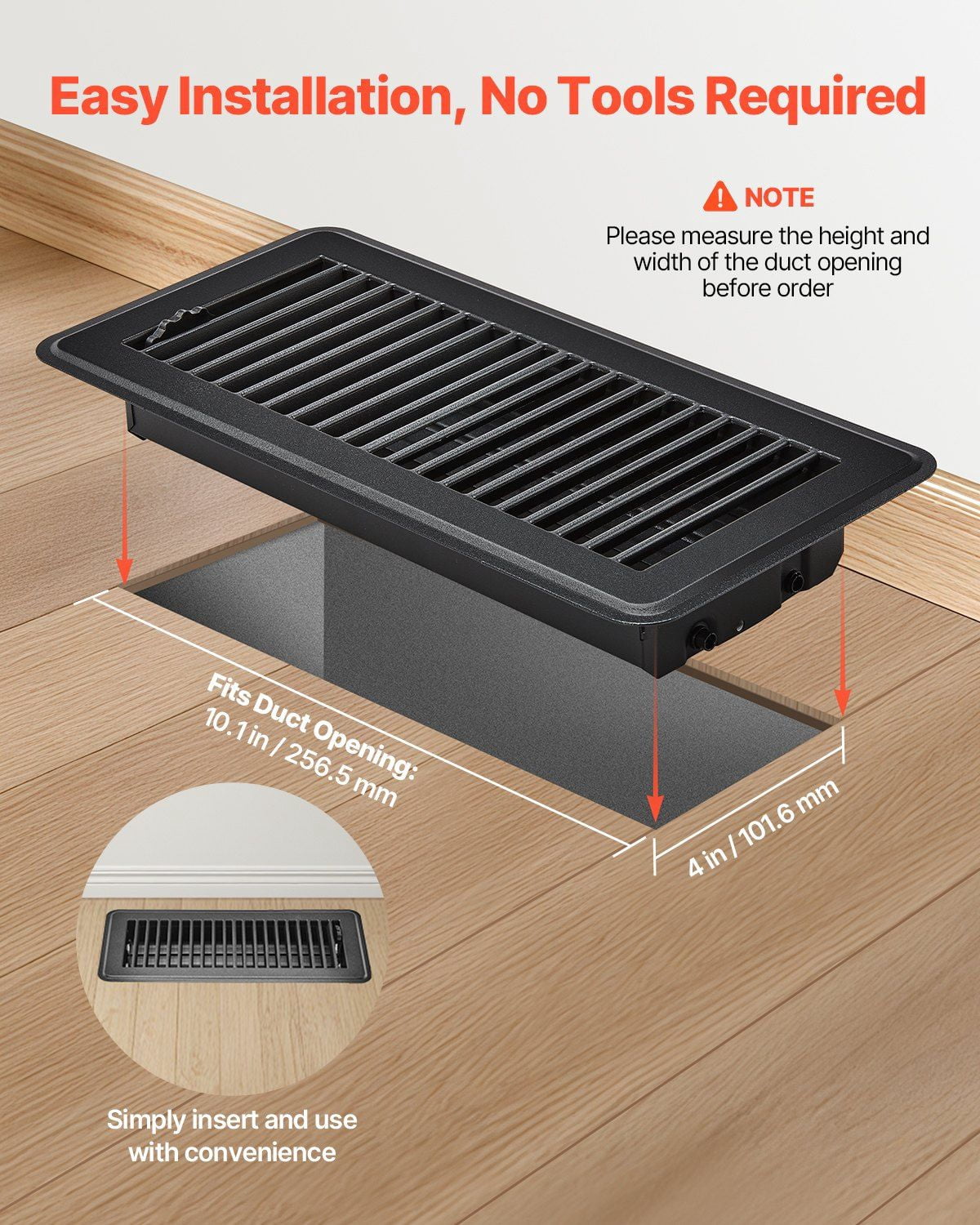 12-Piece 4x10-inch metal floor vent, walkable rust grille, metal damper adjustable air volume, universal for home and office, black