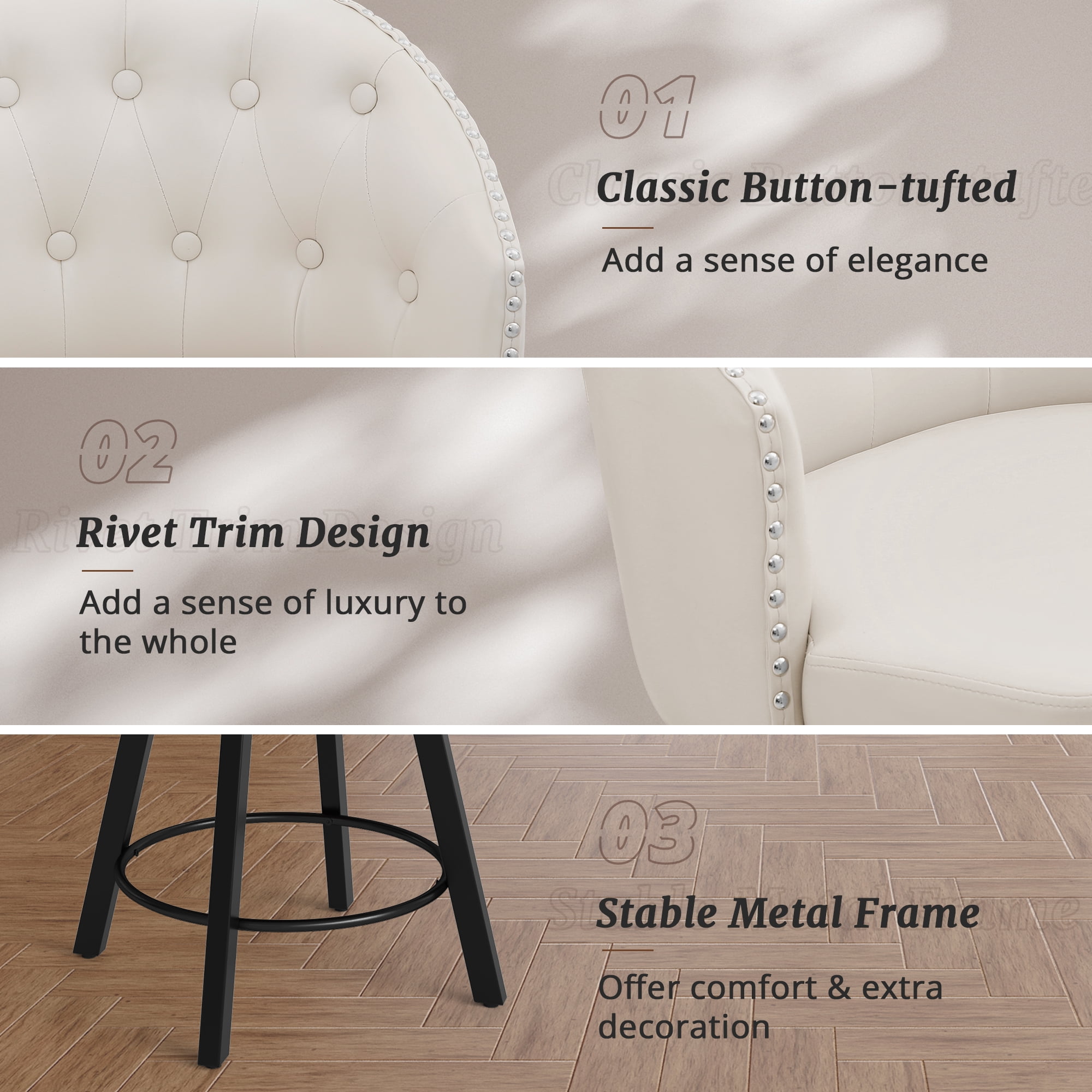 Dycanpo 26''H Swivel Counter Height Bar Stools Set of 2 with Backs Dining Chairs for Home, White
