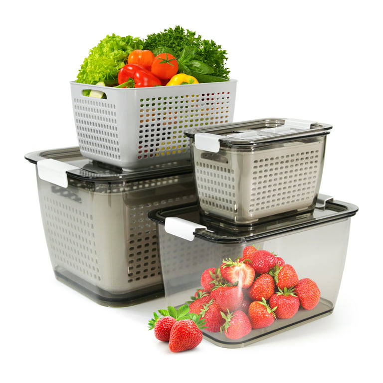 Fresh Container, LUXEAR 3 Pack Fruit Storage Container Partitioned