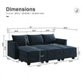 thumbnail image 3 of HONBAY Canapé Sectionnel Convertible Élégant en Velours avec Lit et Rangement, Bleu Marine, 3 of 9