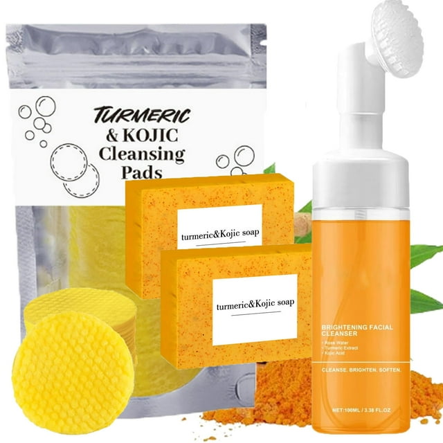 Set de cuidado de la piel Bruiseweed Turmeric Wash, 2 jabones de limón y almohadillas