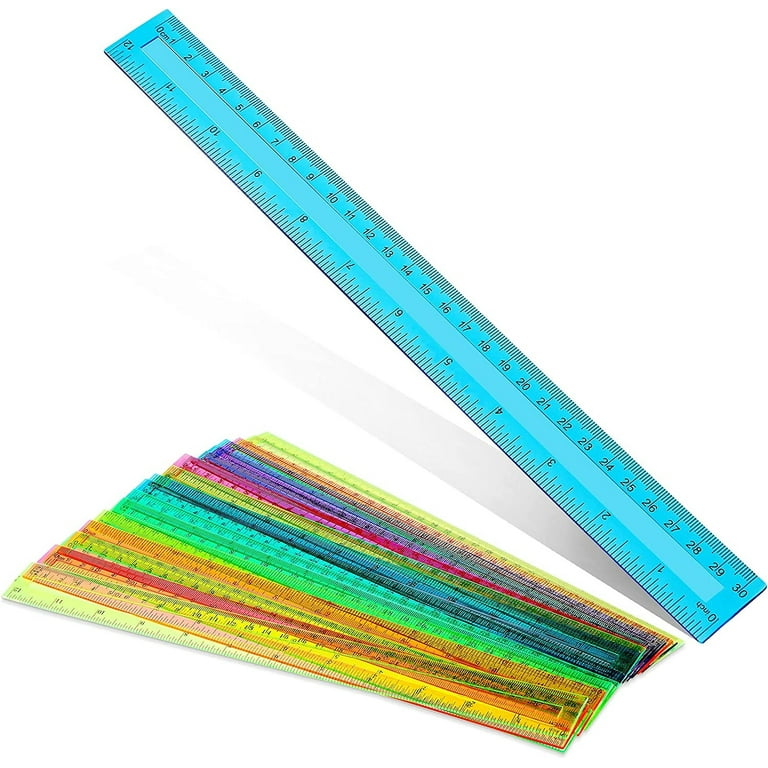 30 Pack Clear Ruler Plastic Rulers 12 inch Transparent Assorted Color Kids Ruler Bulk for School with Centimeters Millimeter and Inches, Measuring