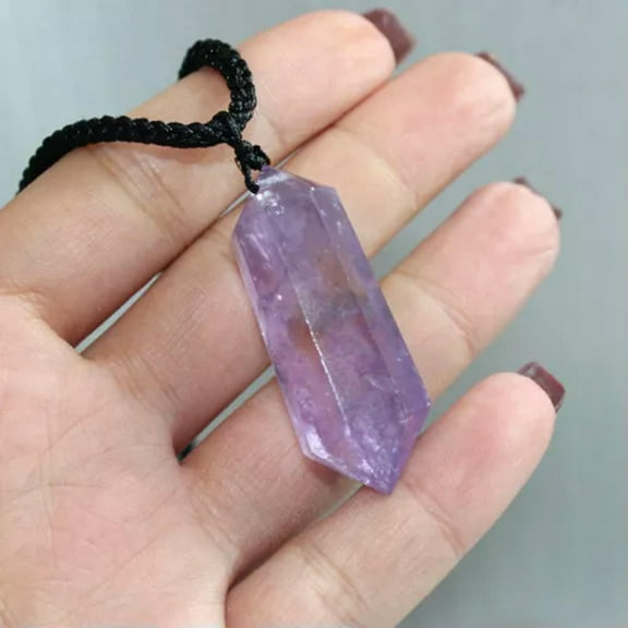 K-KED Natural Hexagonal Quartz Crystal Stone Pendulum Pendant Reiki Healing Necklace-Purple Amethyst Quartz