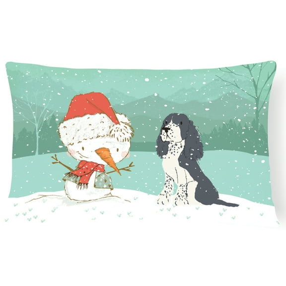 English Springer Spaniel Snowman Christmas Canvas Fabric Decorative Pillow CK2073PW1216