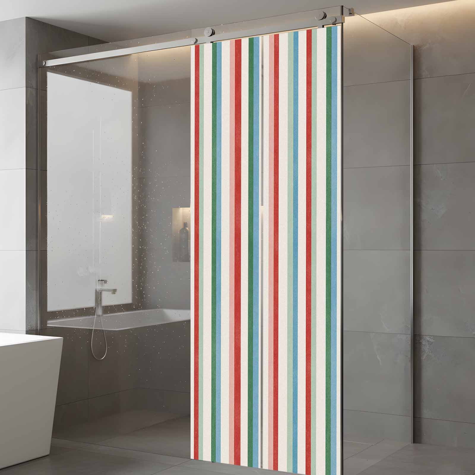 Modern Simple Window Privacy Film, Colorful Stripes Abstract Artistic Watercolor Geometric Frosted Glass Window Clings Static Cling UV Heat Blocking Reusable Door Sticker for Bathroom 23.6 x 59 Inch
