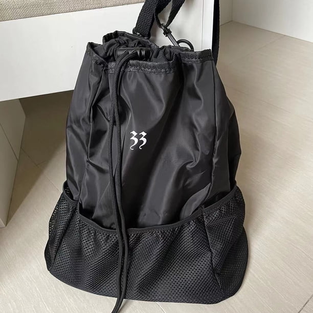 Bolsa De Hombro Mochila de moda de nylon Bolso de compras de malla con cordón de gran capacidad (negro)