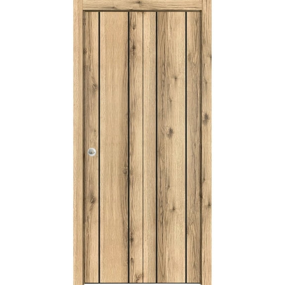 Sliding Closet Bi-fold Doors 60 x 96 inches | Planum 0017 Oak with Frosted Glass | Sturdy Tracks Moldings Trims Hardware Set | Wood Solid Bedroom Wardrobe Doors