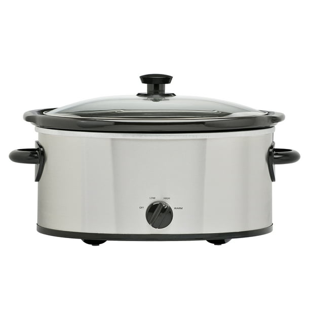 Mainstays 6 Quart Oval Slow Cooker, Stainless Steel Finish, Glass Lid