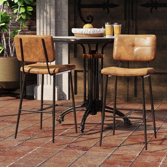 Homy Casa Outdoor Bar Stools Set of 2, Metal Barstools Patio Counter Height Chairs for Balcony Indoor, Suede Brown