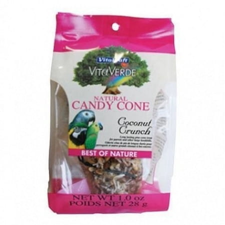 Vitakraft VitaVerde Candy Cone Coconut Crunch Dry Parrot/Large Hookbill Treat, 1 Oz