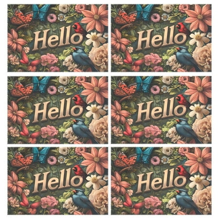 

Ryvnso Placemats Set of 6 Bird Flowers Hello Dining Mats Heat-Resistant Non-Slip Washable Table Mat