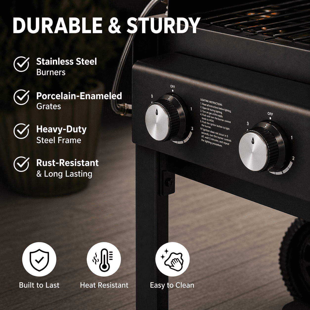 Multifunctional  Gas Grill Combo, Outdoor Propane Griddle with Cover, 5-Burner Propane Gas BBQ Grill with Side Burner, Cast Iron Grid, Storage Shelf, on Wheels